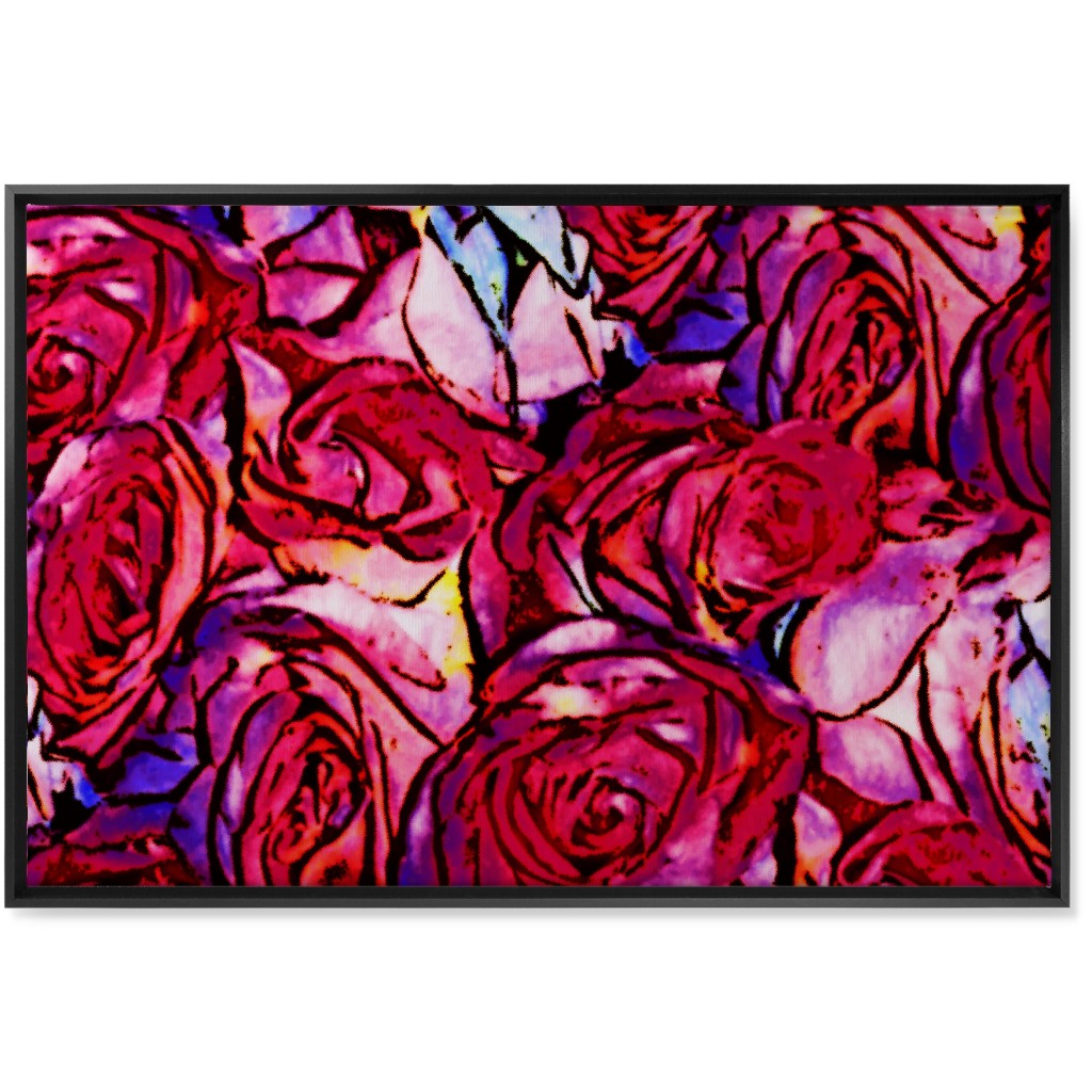 David's Roses - Pink Wall Art, Black, Single piece, Canvas, 24x36, Pink, Bright Pink