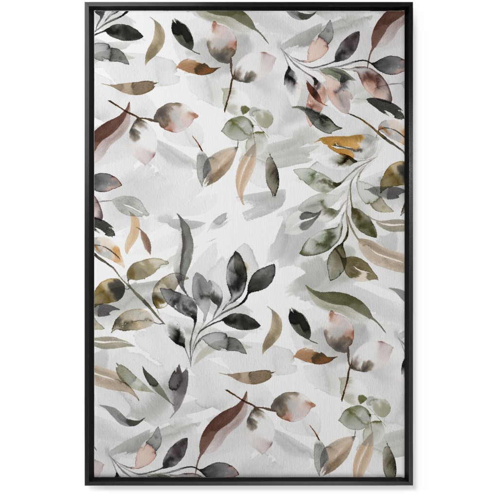 Watercolor Botanical Leaves - Beige Wall Art, Black, Single piece, Canvas, 24x36, Beige