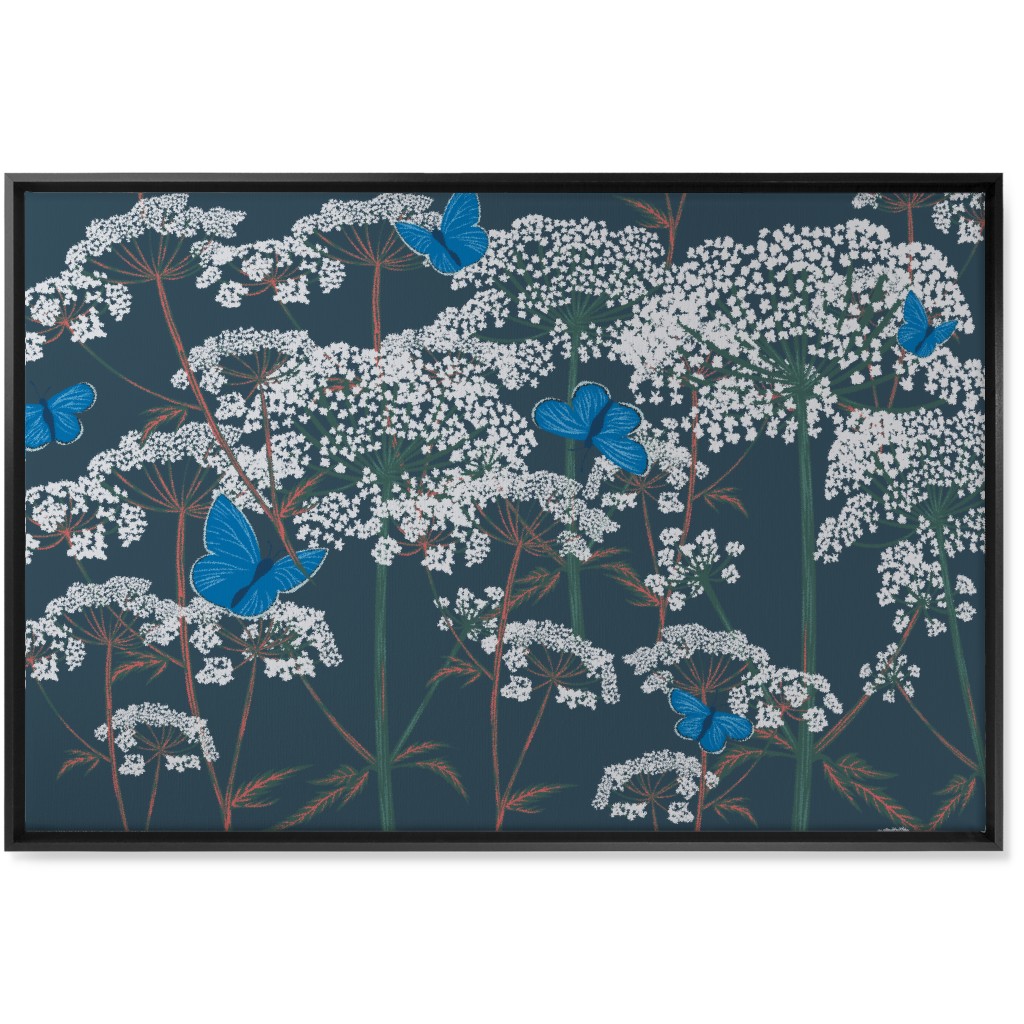 Queen Annes Lace - Green and Blue Wall Art, Black, Single piece, Canvas, 24x36, Blue, True Blue