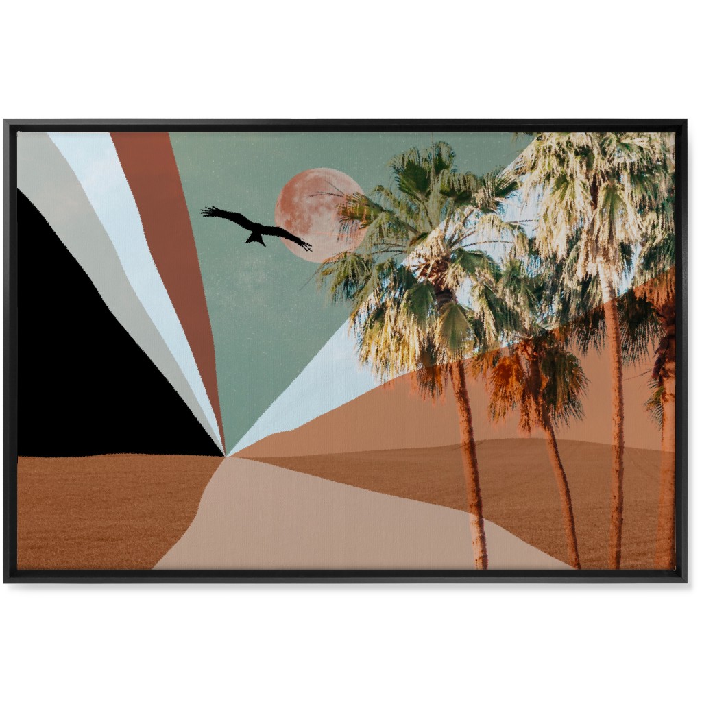 Full Moon Retro Landscape Collage - Multi Wall Art, Black, Single piece, Canvas, 24x36, Multicolor