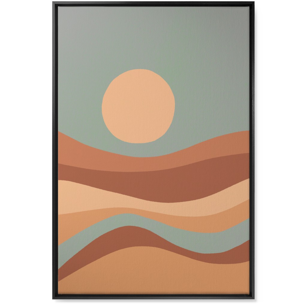 Tropical Seaside Sunrise With Waves - Blue and Orange Wall Art, Black, Single piece, Canvas, 24x36, Multicolor