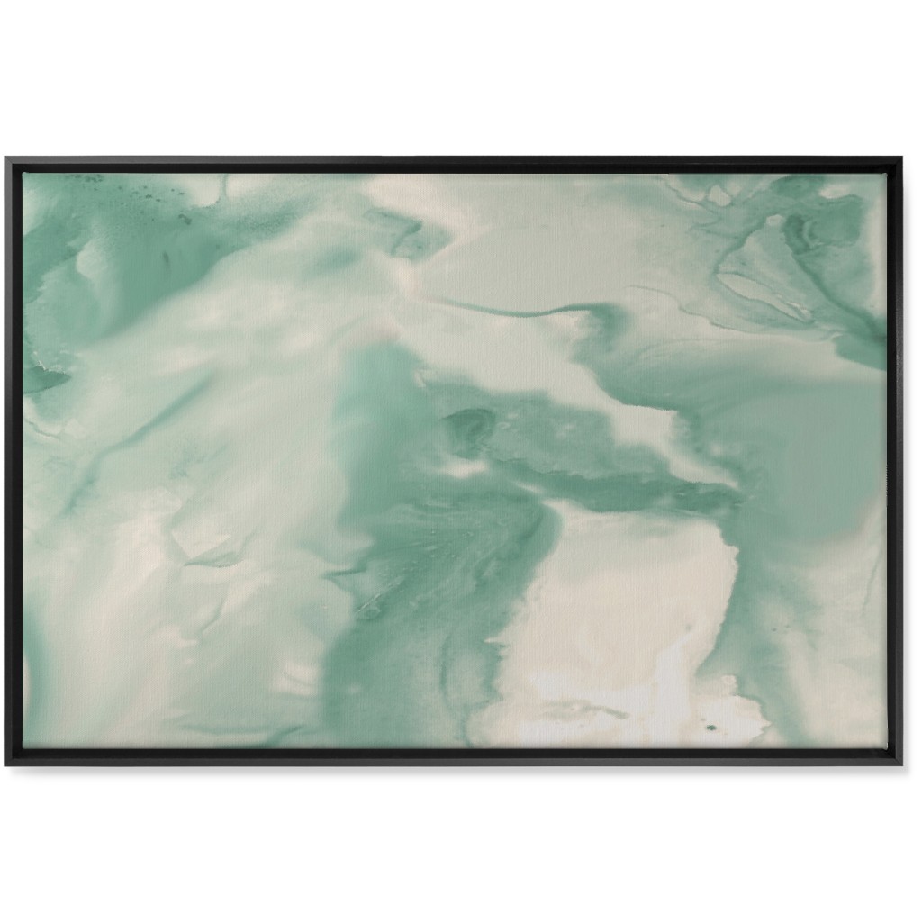 Abstract Watercolor Marble Wall Art, Black, Single piece, Canvas, 24x36, Green