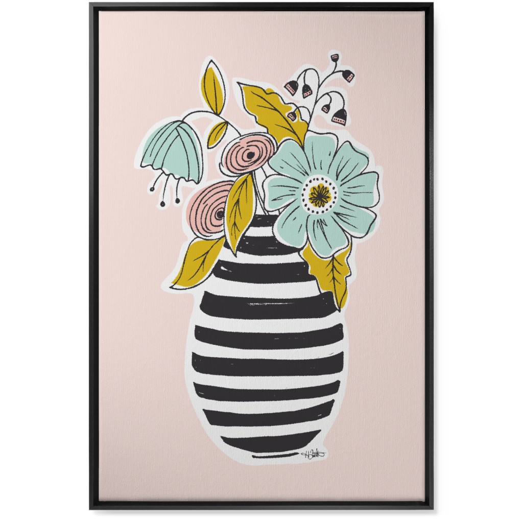Summer Floral Vase Wall Art, Black, Single piece, Canvas, 24x36, Multicolor, Pearl