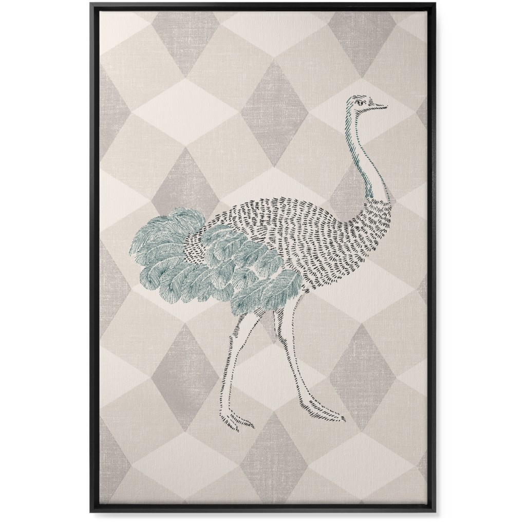 Majestic Ostrich Wall Art, Black, Single piece, Canvas, 24x36, Beige