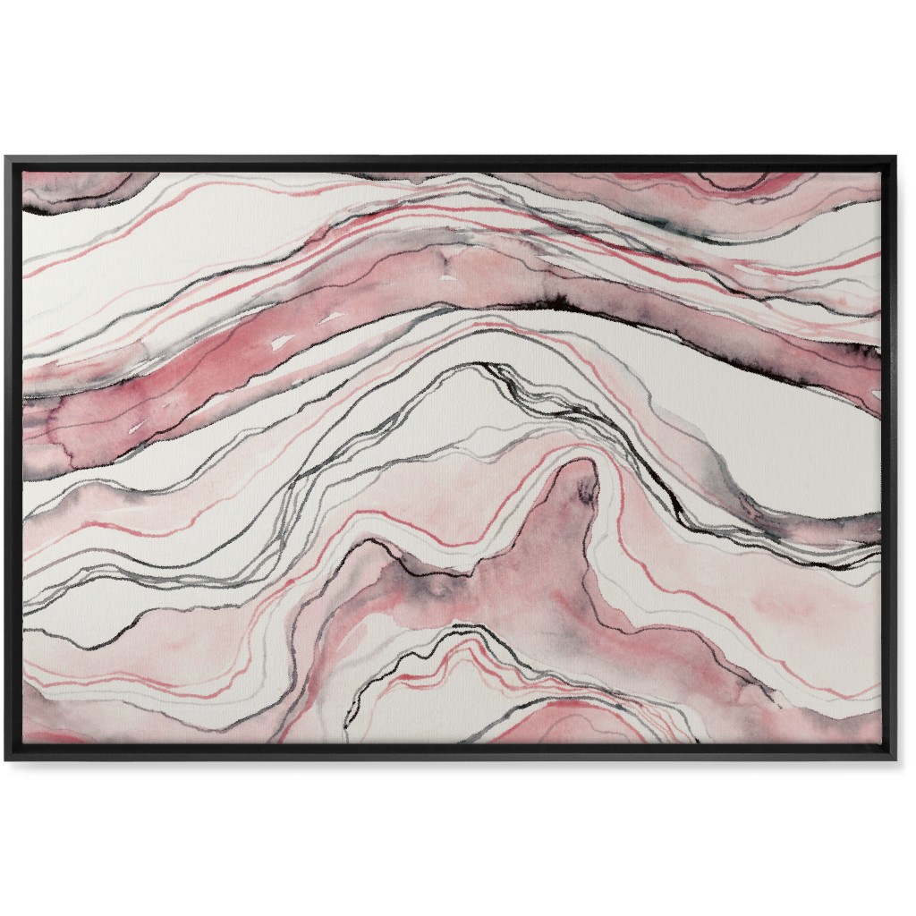 Marbled Watercolor Stone - Pink Wall Art, Black, Single piece, Canvas, 24x36, Pink