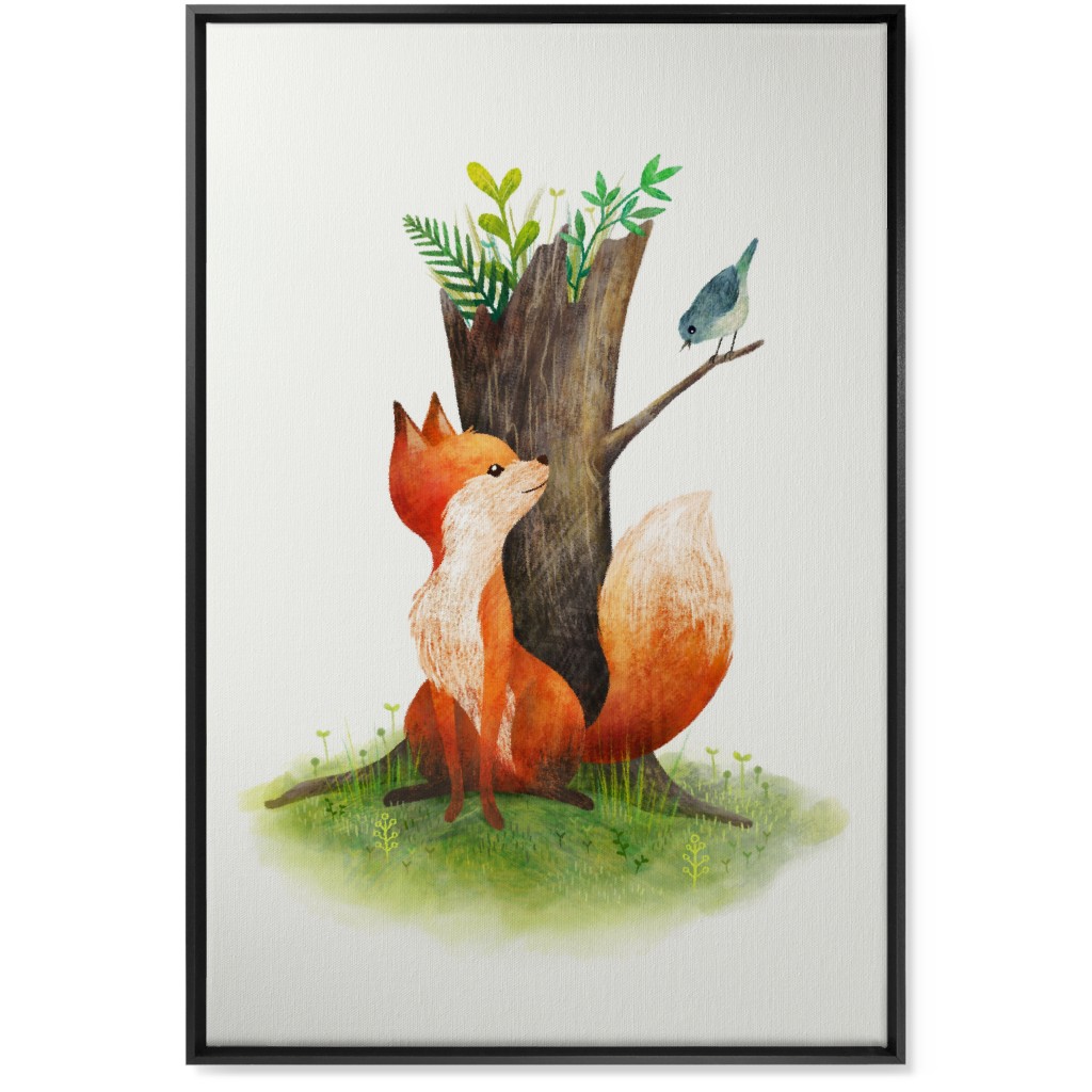 Fox and Bird - Multi Wall Art, Black, Single piece, Canvas, 24x36, Multicolor