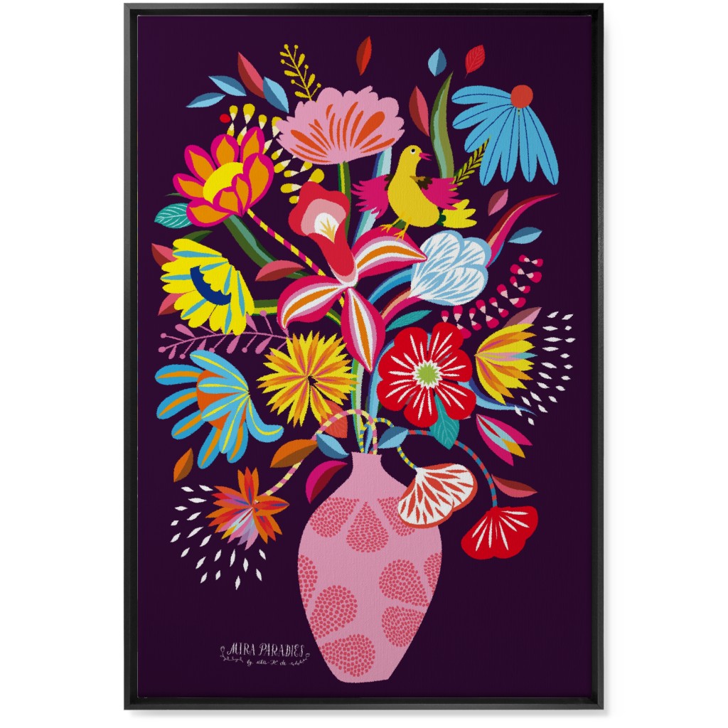 Folkart Bouquet - Multi Wall Art, Black, Single piece, Canvas, 24x36, Multicolor