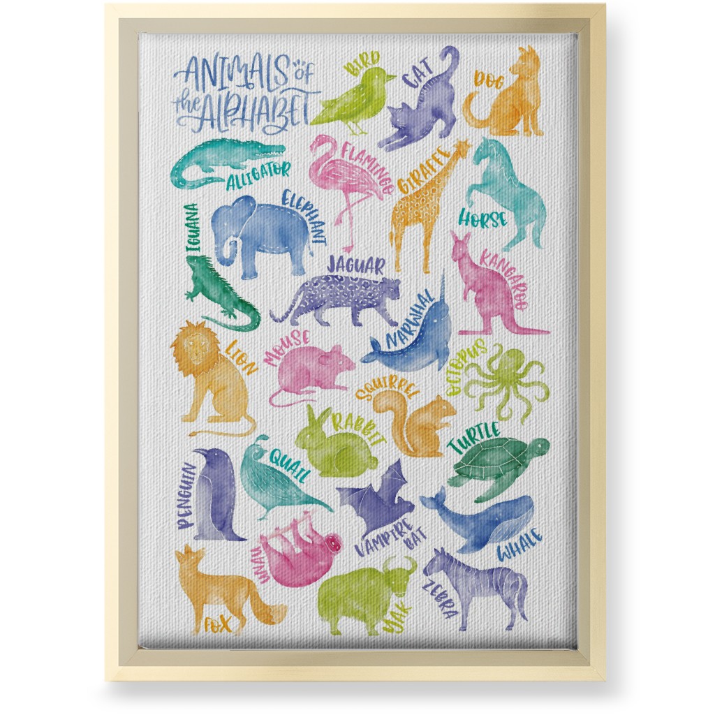 Animal Alphabet Watercolor Zoo Abcs - Multi Wall Art, Gold, Single piece, Canvas, 10x14, Multicolor