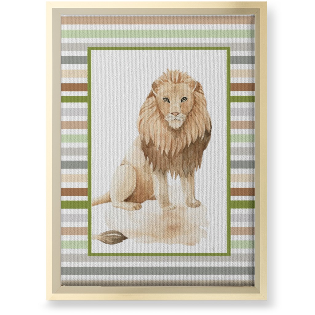 Jungle Safari Animals and Stripes - Lion Wall Art, Gold, Single piece, Canvas, 10x14, Multicolor