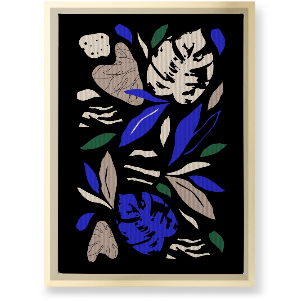 Abstract Leaves - Blue & Tan on Navy Wall Art, Gold, Single piece, Canvas, 10x14, Blue