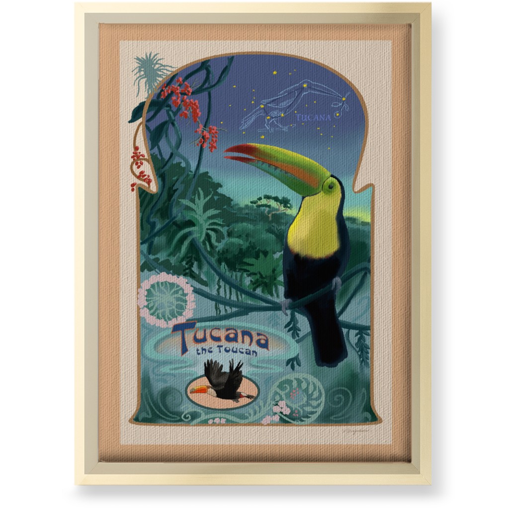 Art Nouveau Toucan Wall Art, Gold, Single piece, Canvas, 10x14, Multicolor