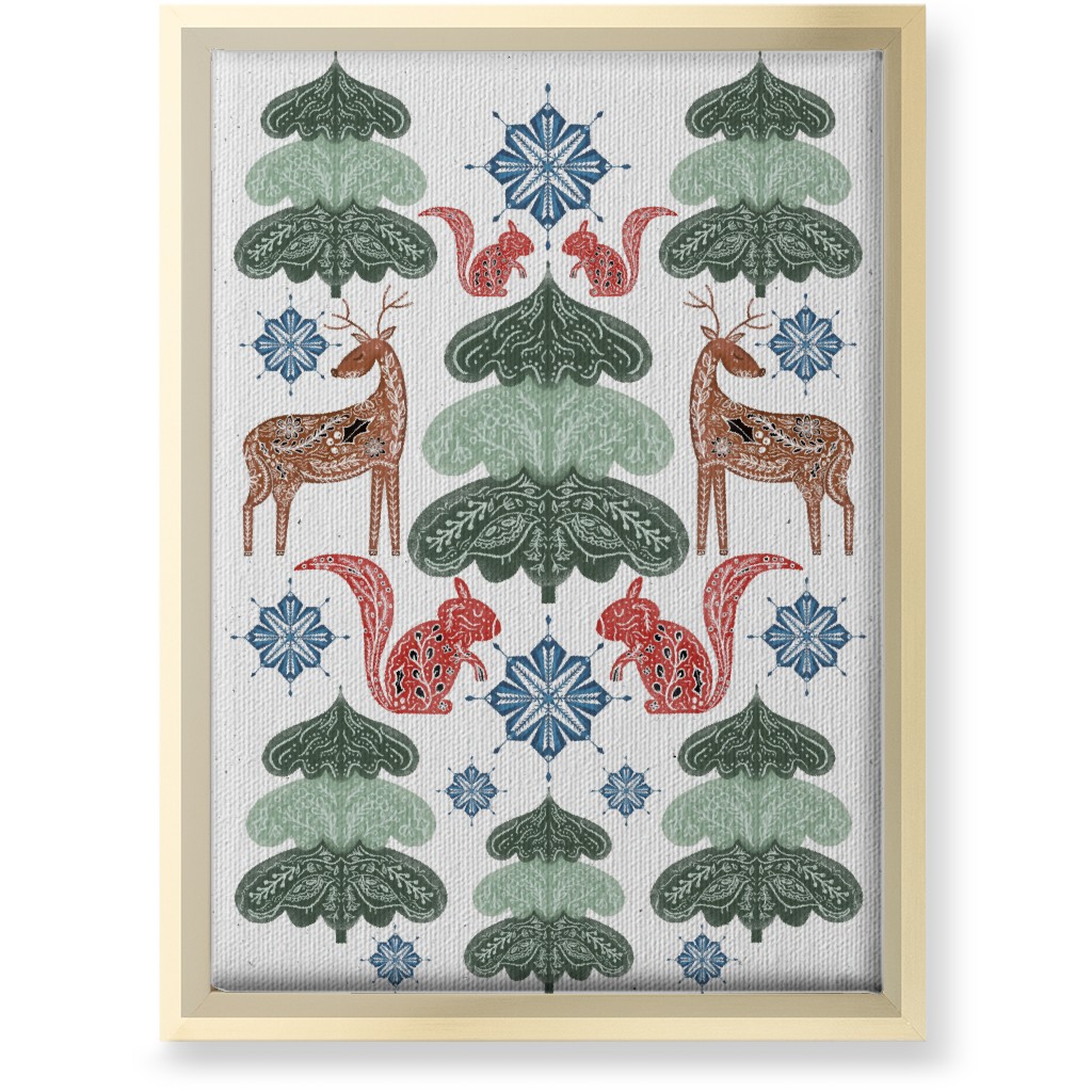 Scandi Woodland Forest & Animals - Green Wall Art, Gold, Single piece, Canvas, 10x14, Green, Classic Green