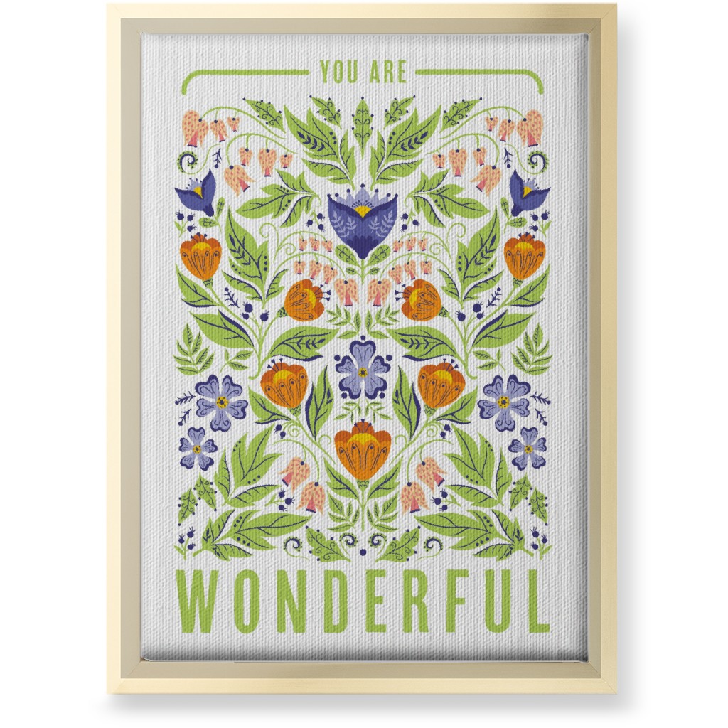 You Are Wonderful Floral - Green Wall Art, Gold, Single piece, Canvas, 10x14, Green