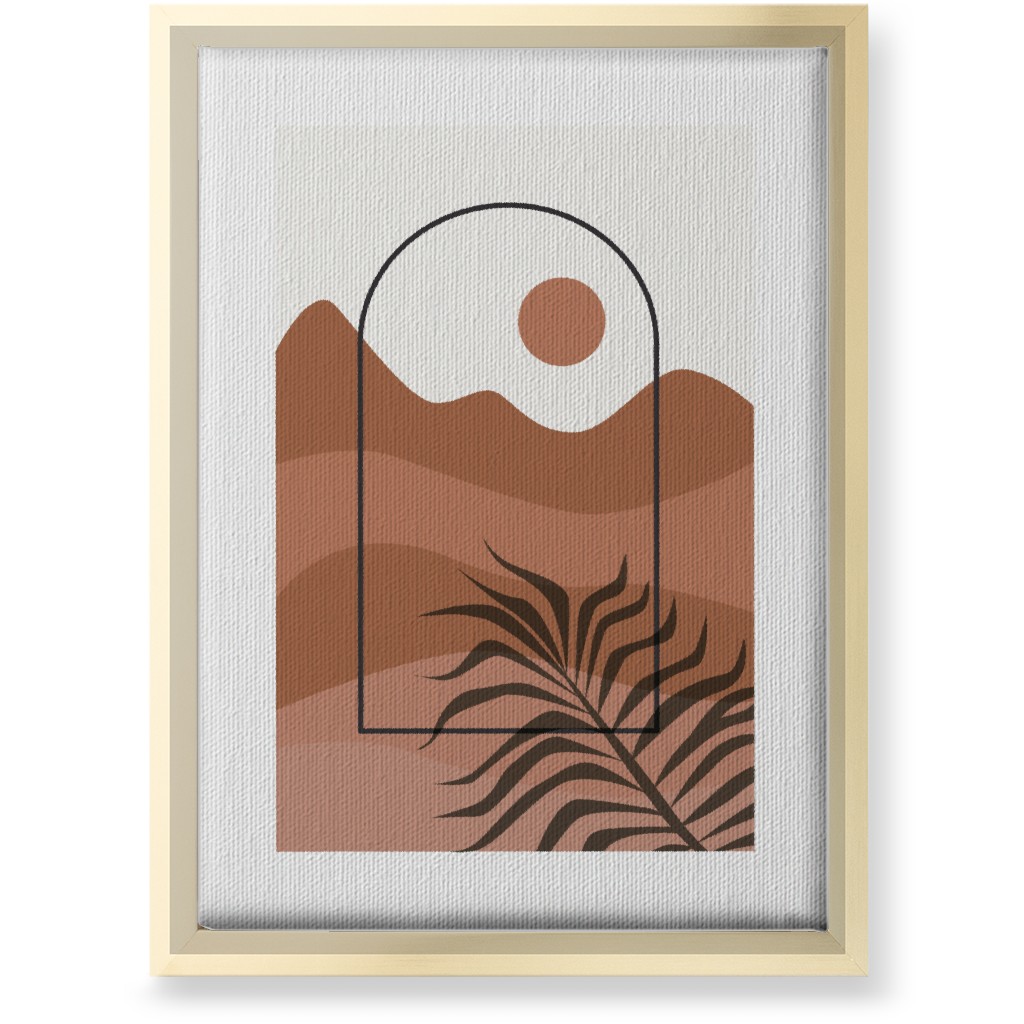 Floating Frame Abstract Mountain Landscape Wall Art, Gold, Single piece, Canvas, 10x14, Red, Beige