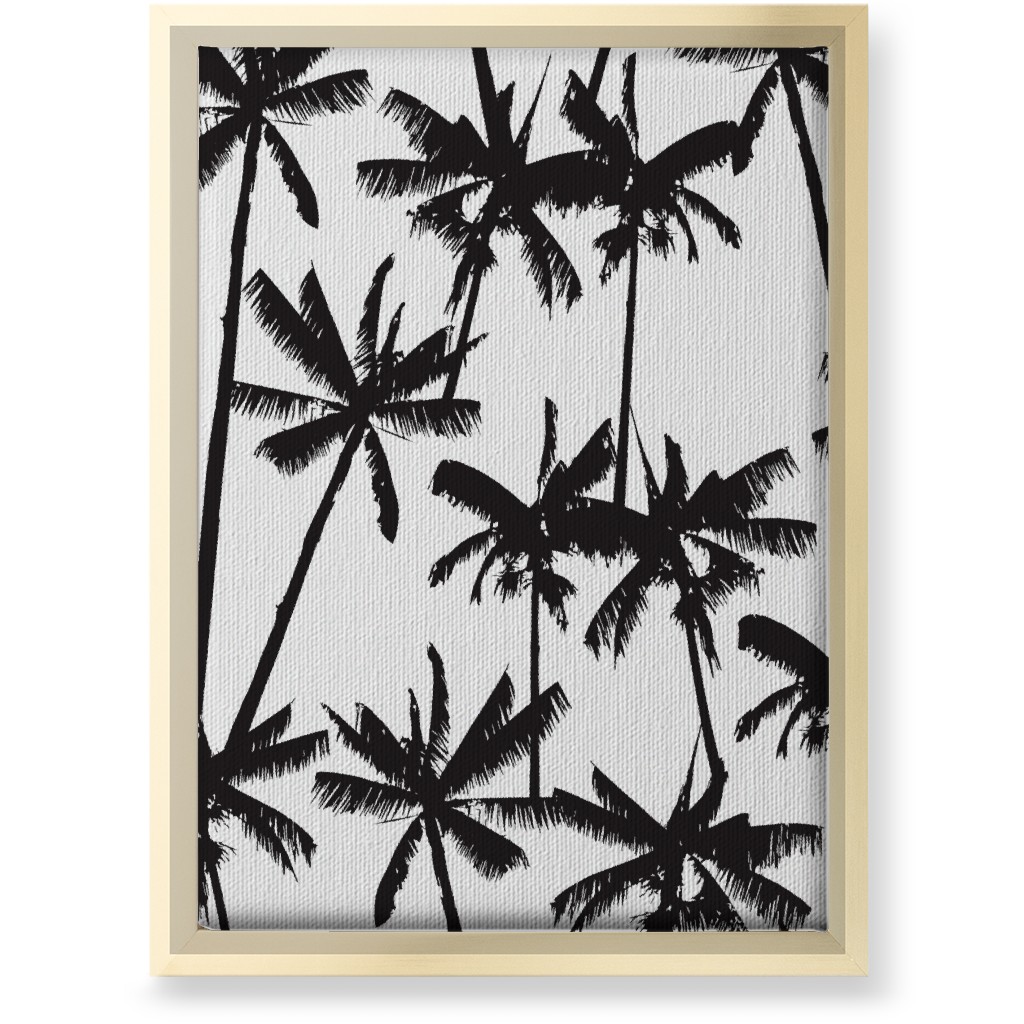 Aloha Palm Tree Silhouette - Black and White Wall Art, Gold, Single piece, Canvas, 10x14, Black