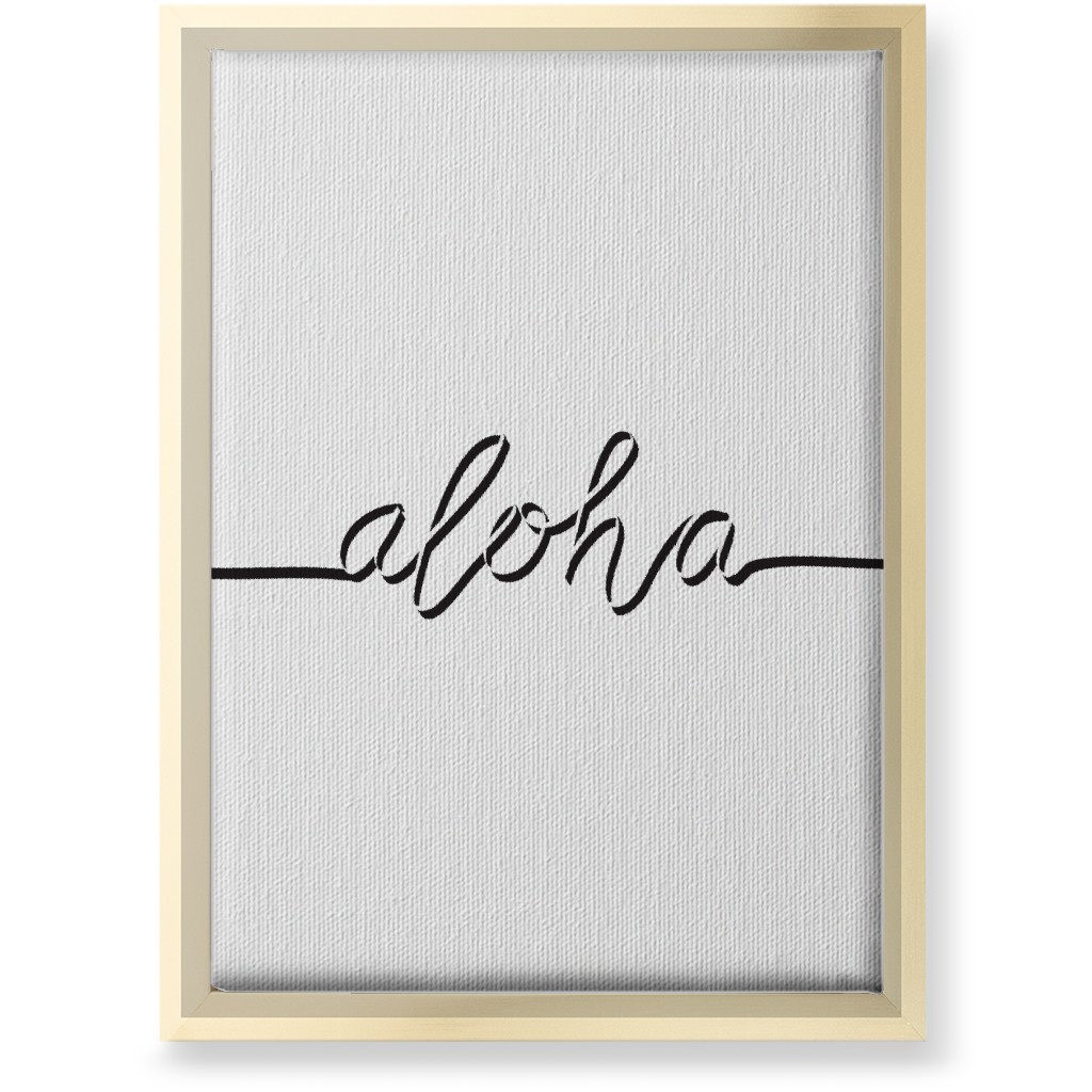 Aloha Script - Black and White Wall Art, Gold, Single piece, Canvas, 10x14, White, White