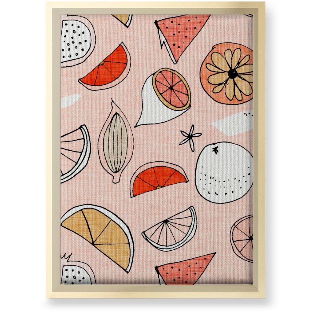 Pop Mod Fruits - Pink Wall Art, Gold, Single piece, Canvas, 10x14, Pink, Bright Pink