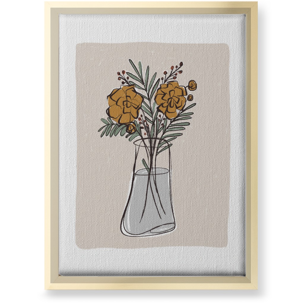Bouquet Study - Yellow on Beige Wall Art, Gold, Single piece, Canvas, 10x14, Beige, Pearl