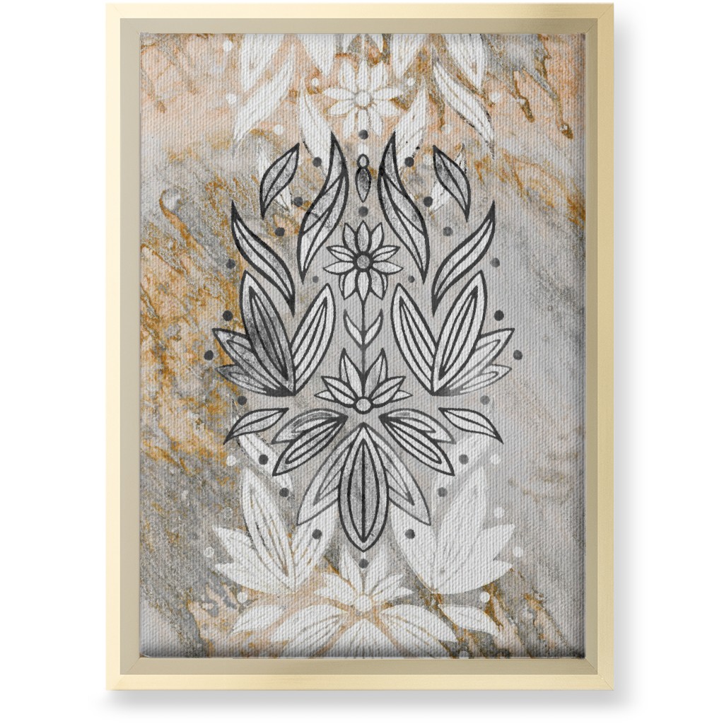 Floral Art Deco Marble Wall Art, Gold, Single piece, Canvas, 10x14, Gray, Silver Lining