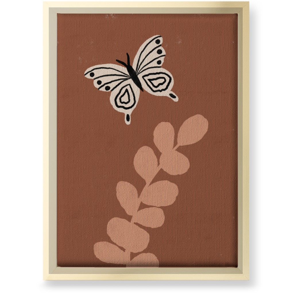 Butterfly and Branch - Warm Wall Art, Gold, Single piece, Canvas, 10x14, Brown