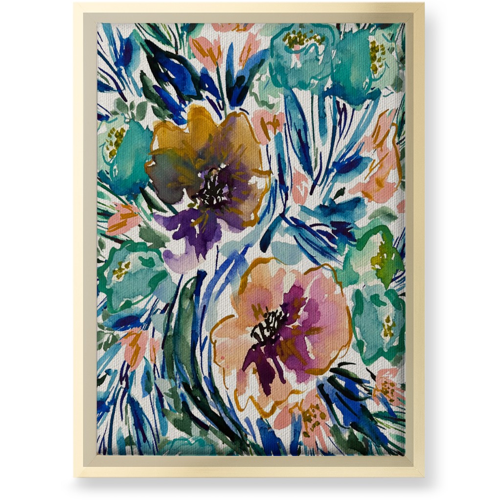 Purple and Blue Florals - Multi Wall Art, Gold, Single piece, Canvas, 10x14, Multicolor