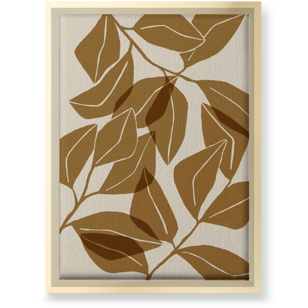 Botanical Ficus Leaves Wall Art, Gold, Single piece, Canvas, 10x14, Brown, Golden