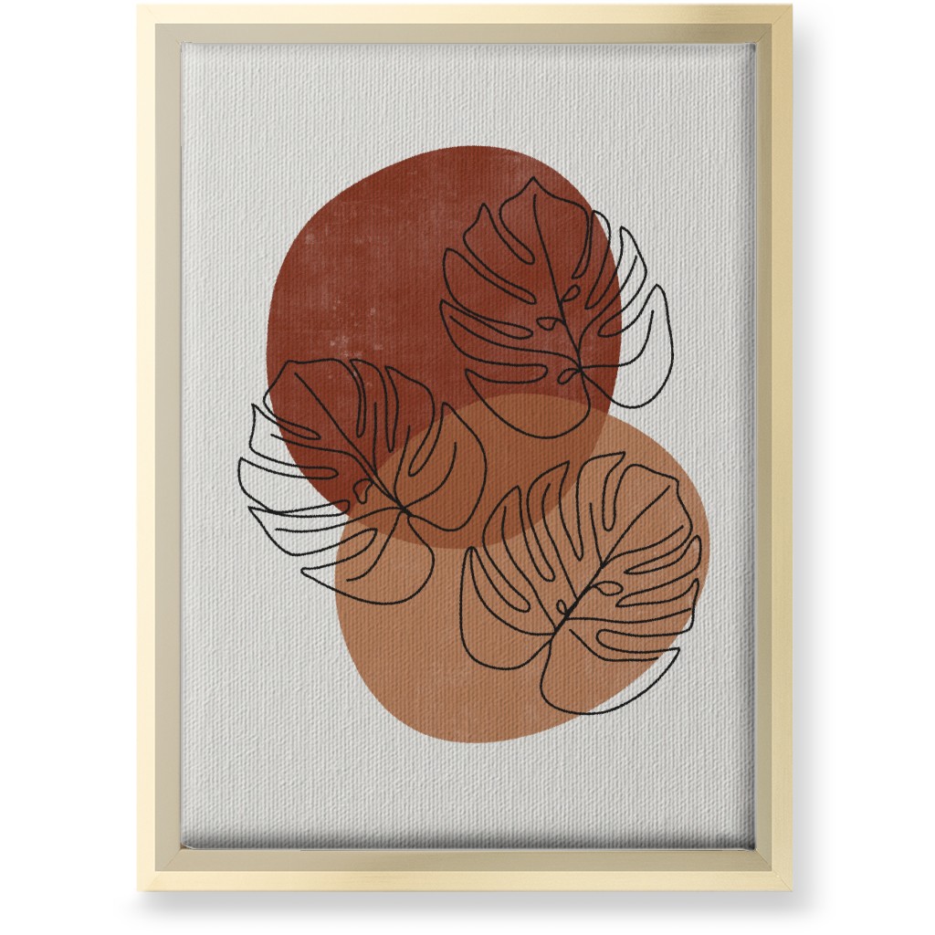 Abstract Monstera Leaves - Terracotta and Ivory Wall Art, Gold, Single piece, Canvas, 10x14, Brown, Brown