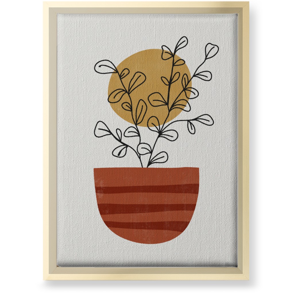 Abstract Flower Pot - Terracotta and Ivory Wall Art, Gold, Single piece, Canvas, 10x14, Brown