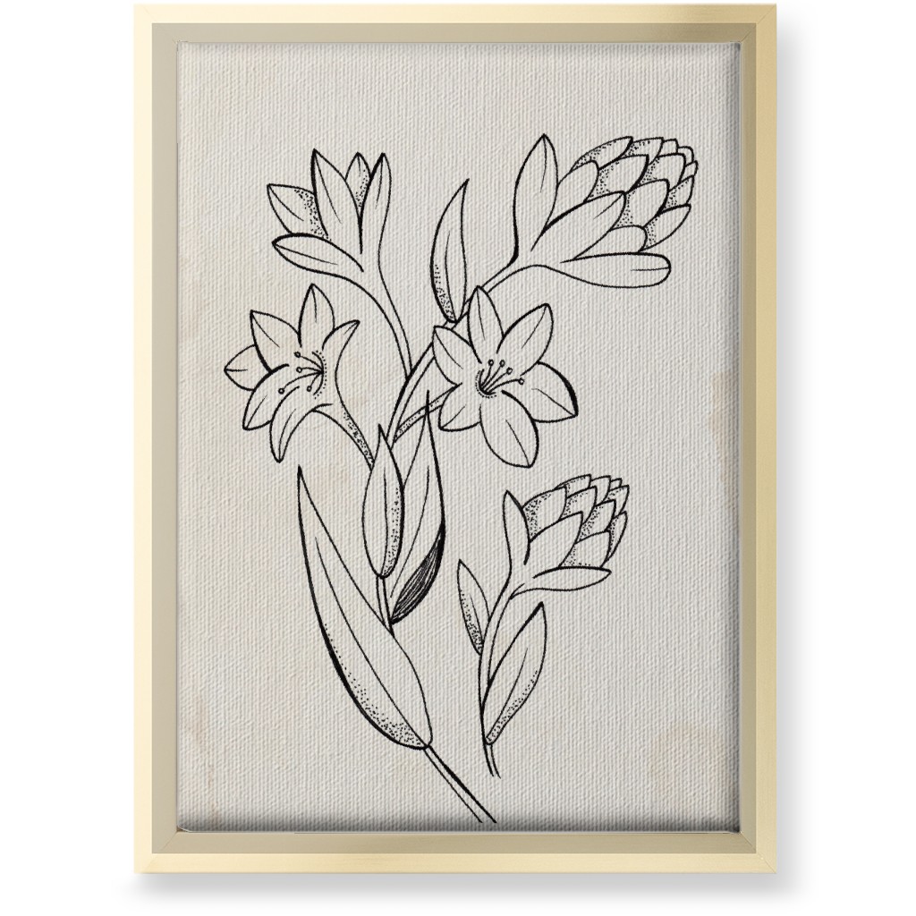 Vintage Tuberose Sketch - Beige and Black Wall Art, Gold, Single piece, Canvas, 10x14, Beige, Pearl