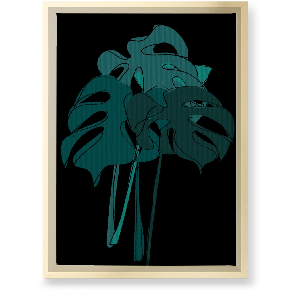 Modern Minimalist Monstera Bouquet - Green and Black Wall Art, Gold, Single piece, Canvas, 10x14, Green