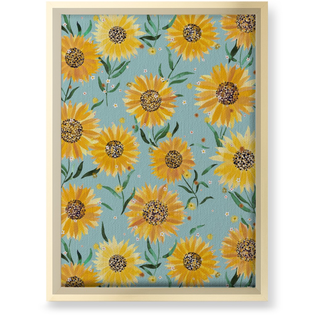 Happy Sunflowers - Yellow on Green Wall Art, Gold, Single piece, Canvas, 10x14, Yellow