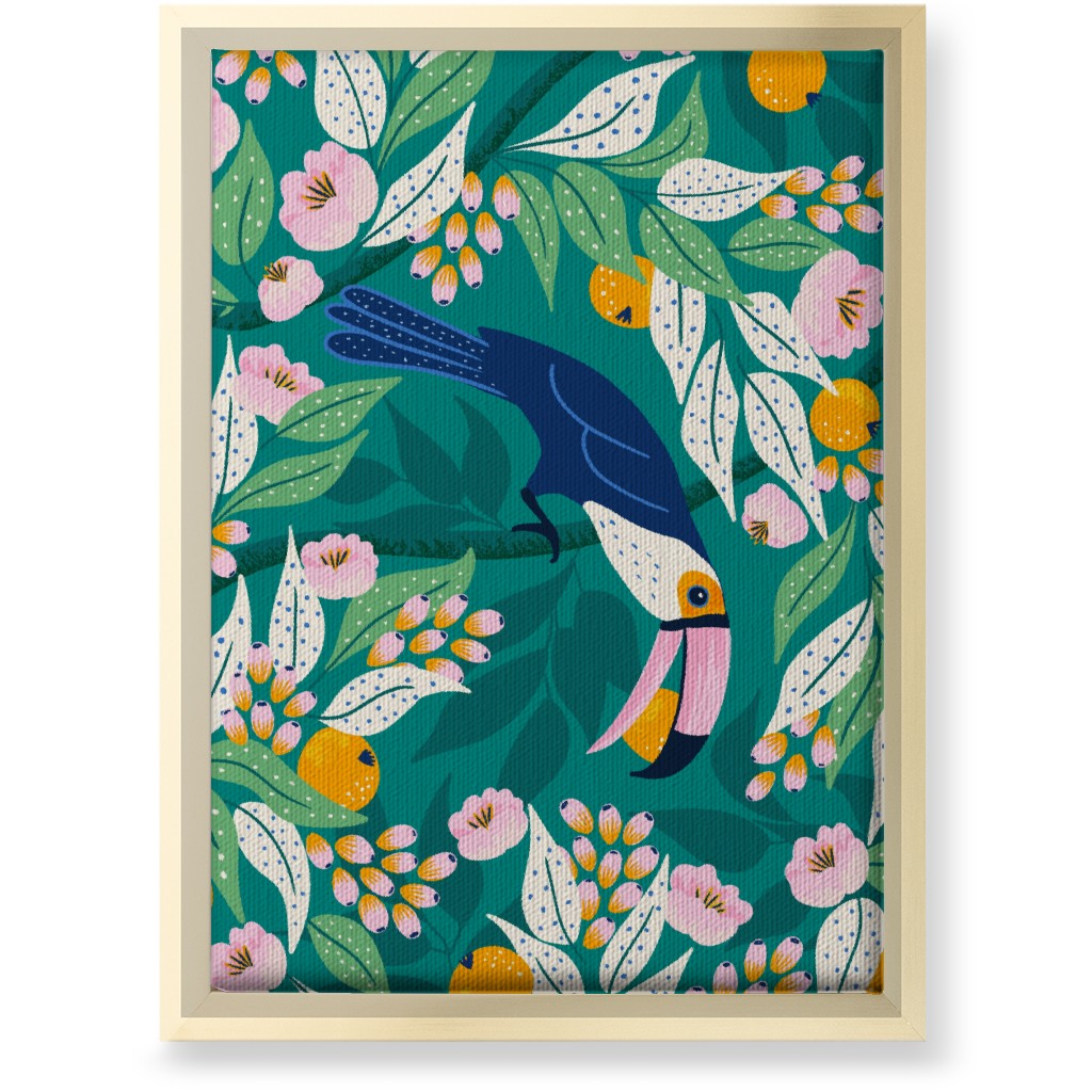 Toucan in Jungle - Multi Wall Art, Gold, Single piece, Canvas, 10x14, Green