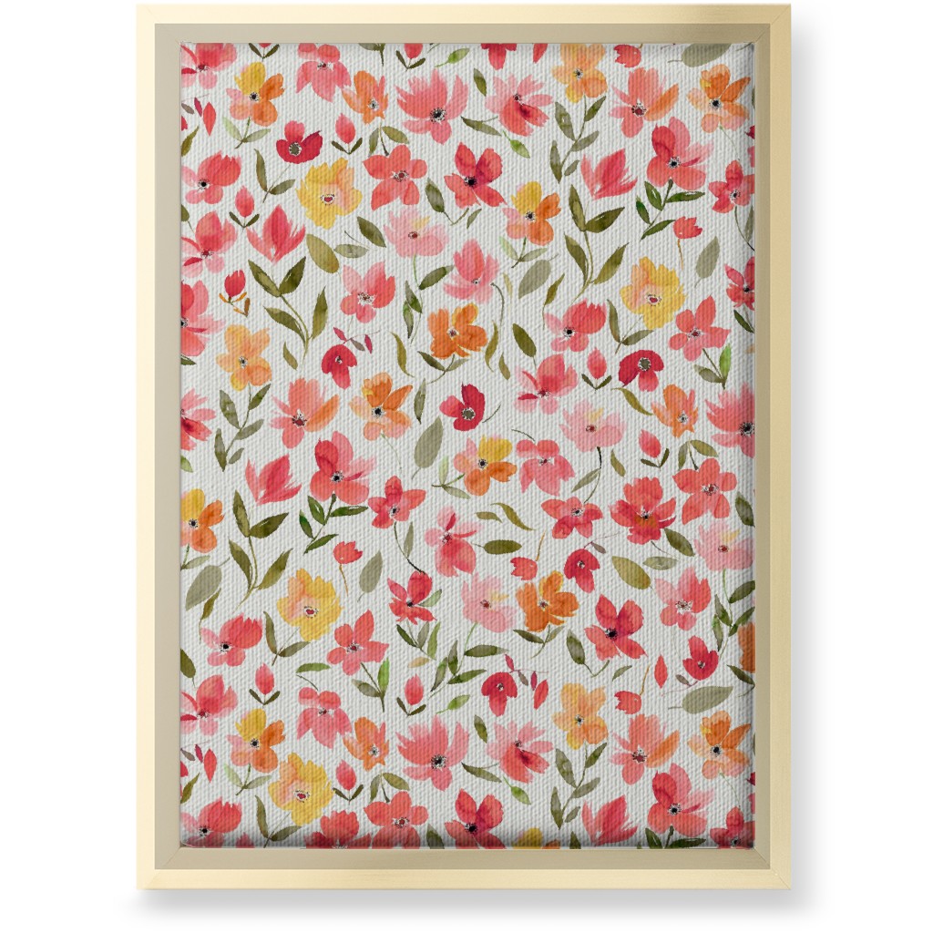 Fresh Flowers Watercolor - Pink and Yellow Wall Art, Gold, Single piece, Canvas, 10x14, Pink, Bright Pink