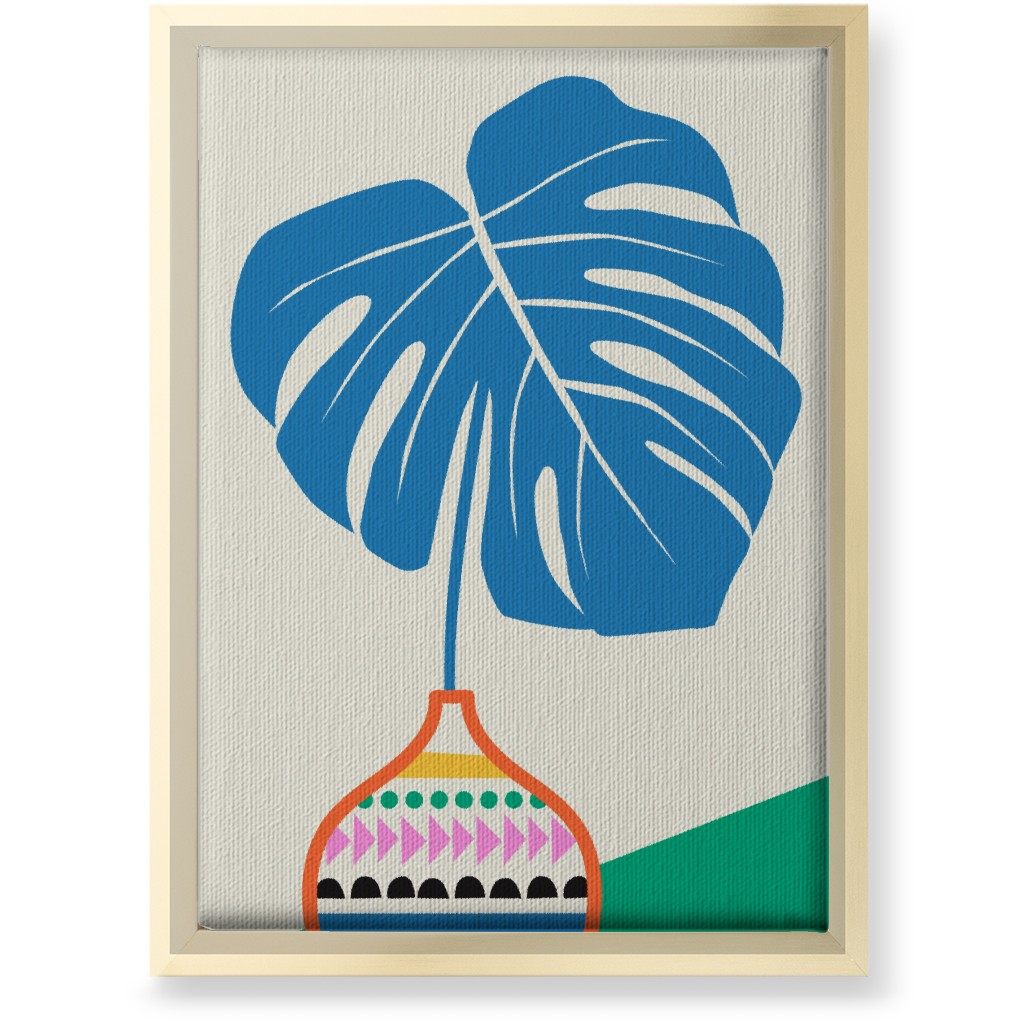 Monstera Leaf in Vase - Multi Wall Art, Gold, Single piece, Canvas, 10x14, Multicolor