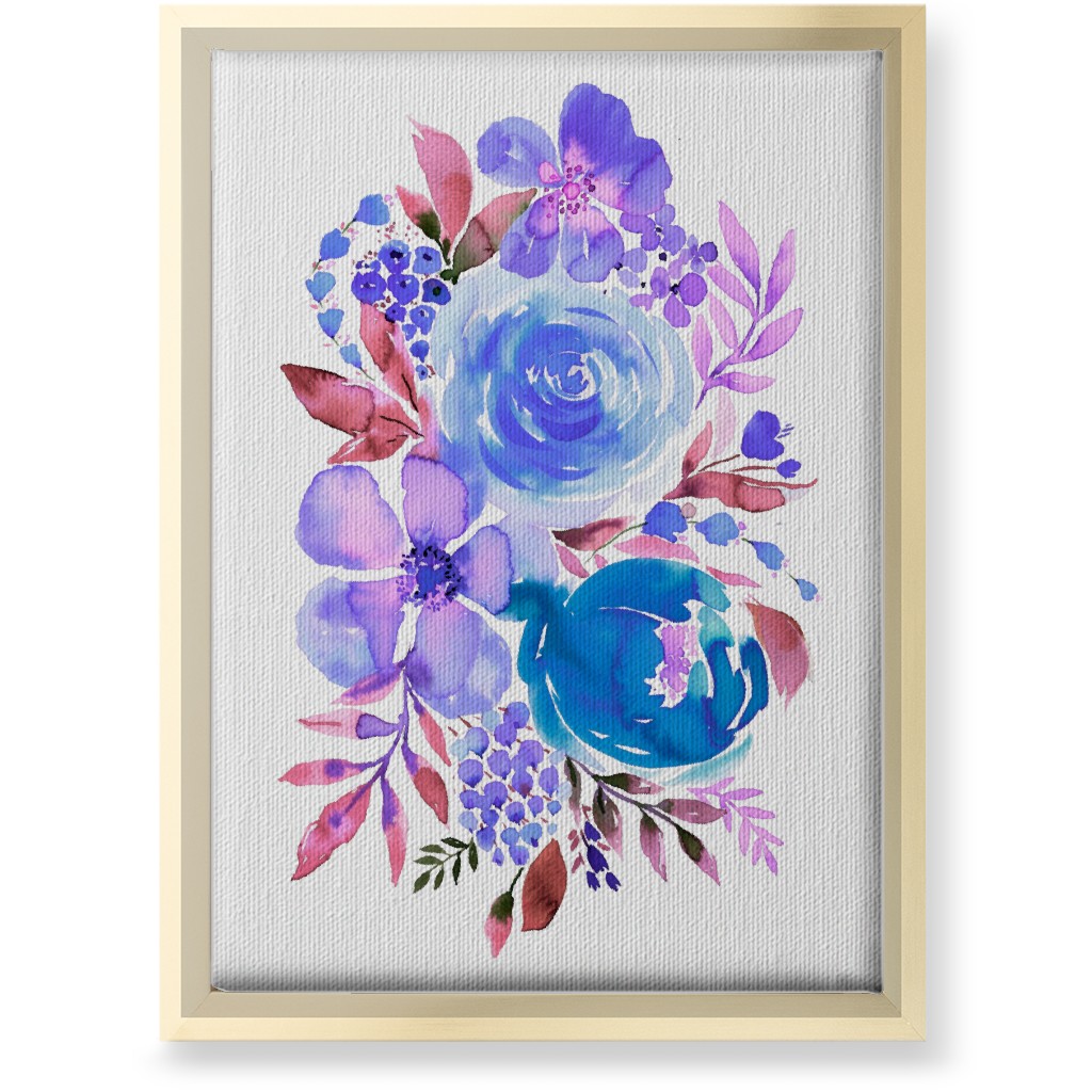 Summery Bouquet Wall Art, Gold, Single piece, Canvas, 10x14, Blue, Heaven