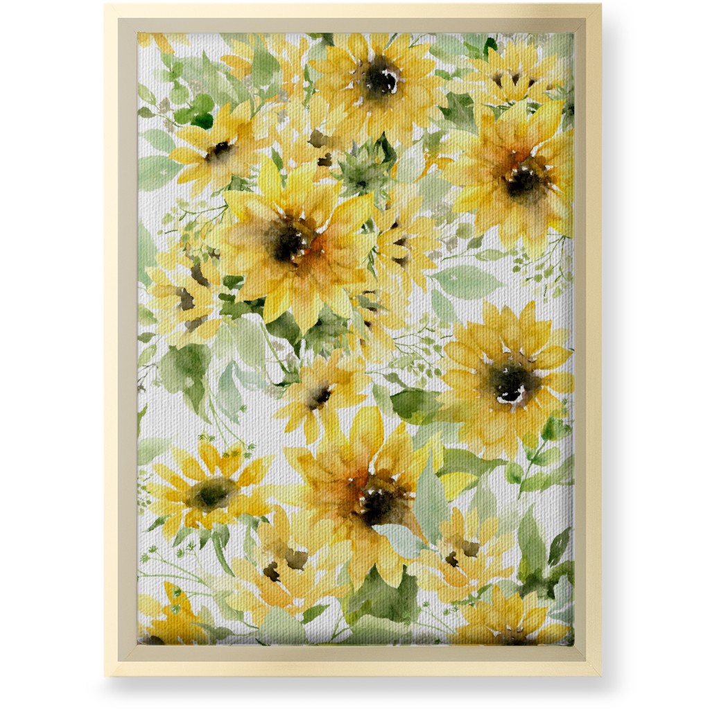 Field of Sunflowers Watercolor - Yellow Wall Art, Gold, Single piece, Canvas, 10x14, Yellow