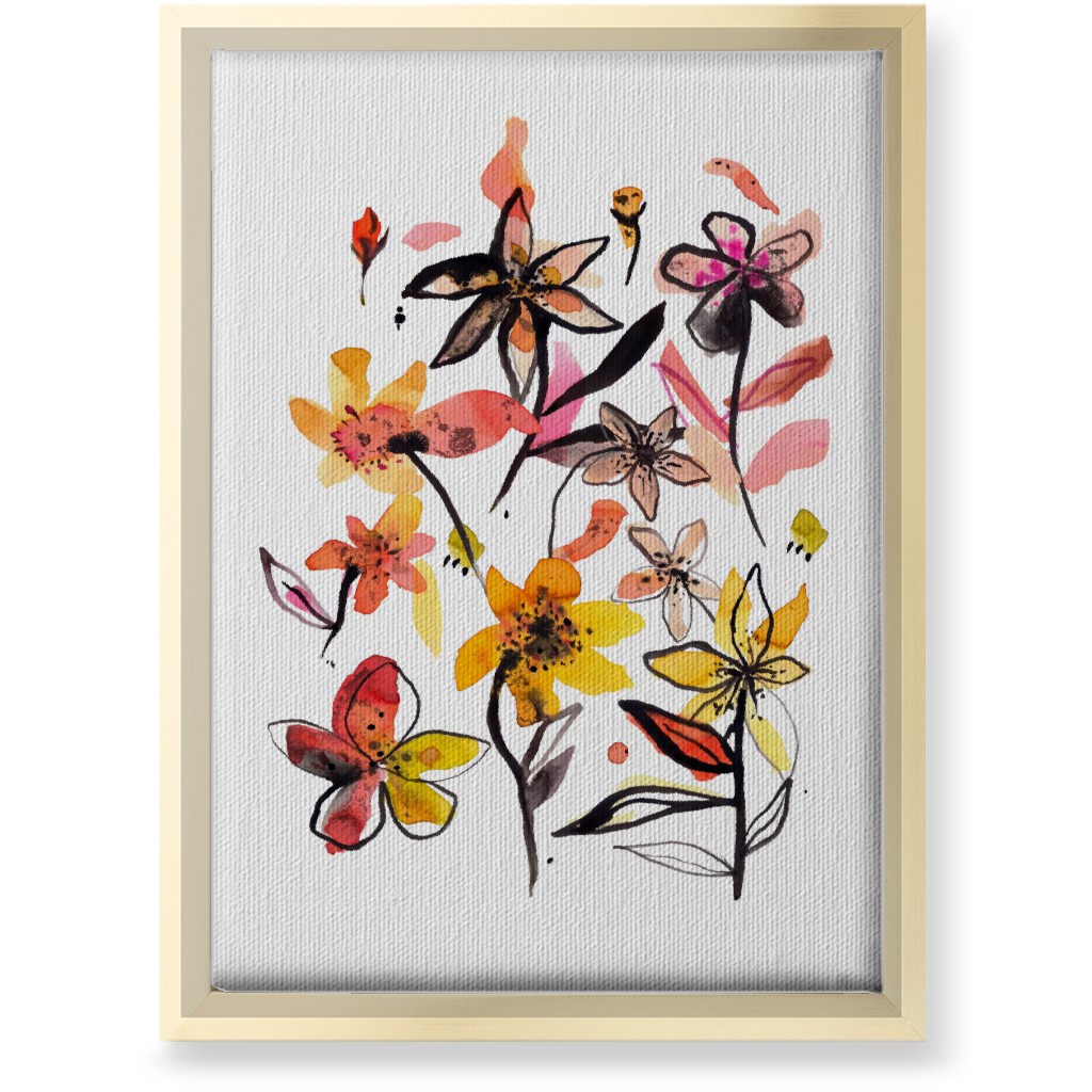 Ink Summer Floral - Pink and Yellow Wall Art, Gold, Single piece, Canvas, 10x14, Pink, Bright Pink