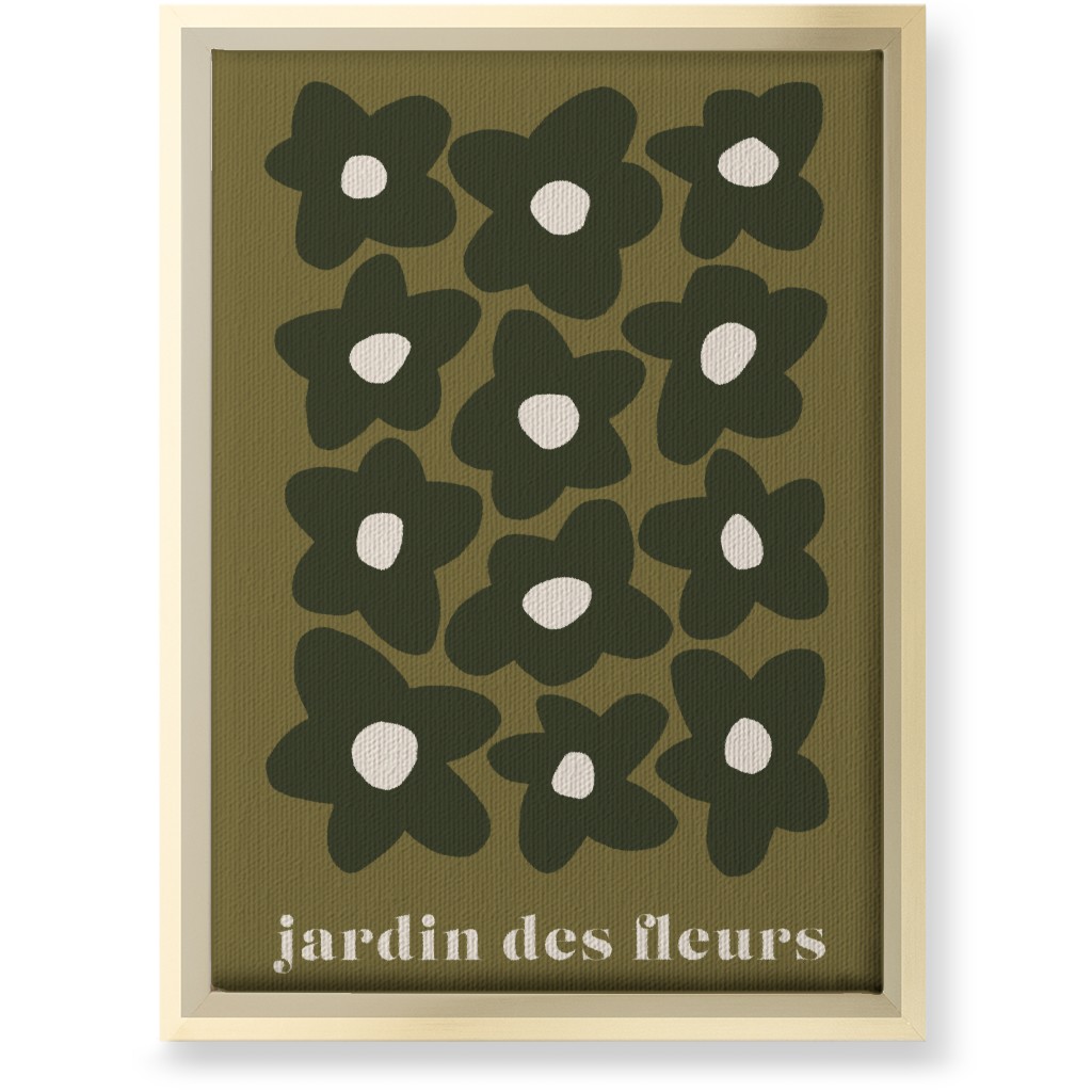 Botanical Graphic Retro Flower Garden Wall Art, Gold, Single piece, Canvas, 10x14, Green, Leaf