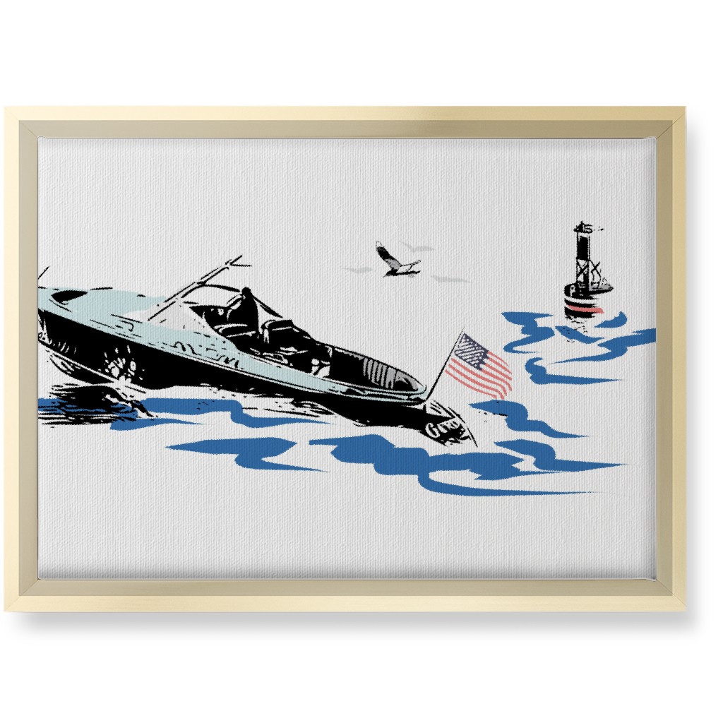 Boating America - White and Blue Wall Art, Gold, Single piece, Canvas, 10x14, White