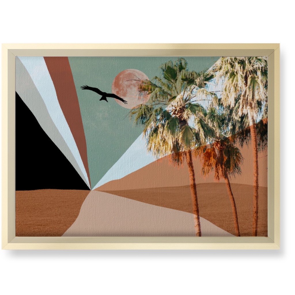 Full Moon Retro Landscape Collage - Multi Wall Art, Gold, Single piece, Canvas, 10x14, Multicolor