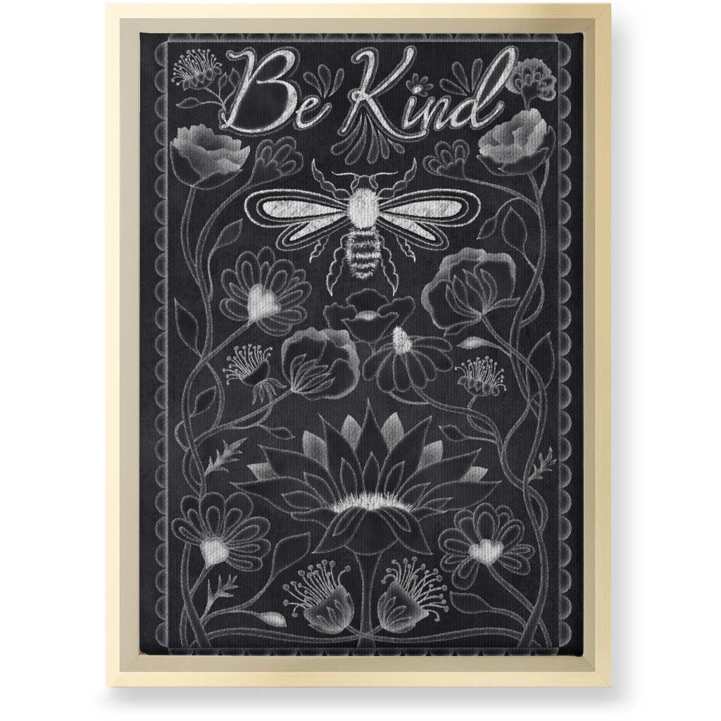Be Kind Floral Wall Art, Gold, Single piece, Canvas, 10x14, Black