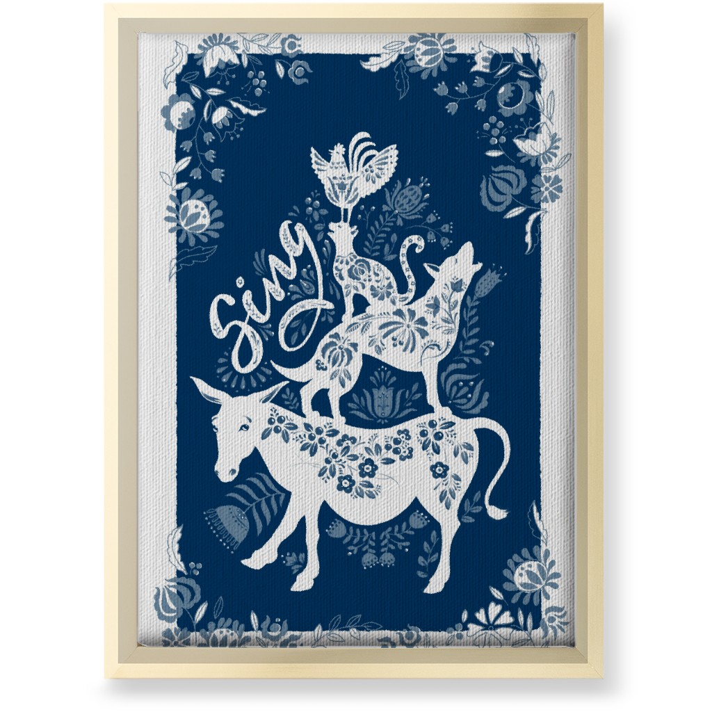 Musicians of Bremen Folkart - Blue Wall Art, Gold, Single piece, Canvas, 10x14, Blue, True Blue