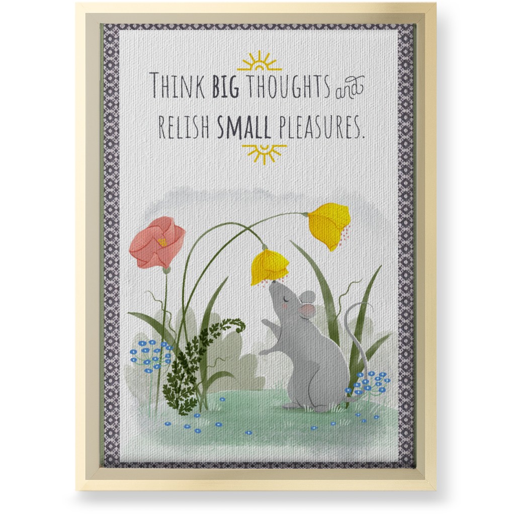 Big Thoughts Small Pleasures Mouse Wall Art, Gold, Single piece, Canvas, 10x14, Multicolor