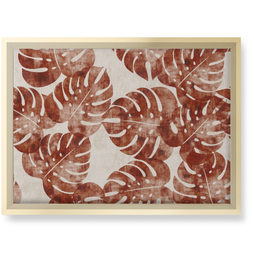 Monstera Leaves - Rust Wall Art, Gold, Single piece, Canvas, 10x14, Brown, Brown