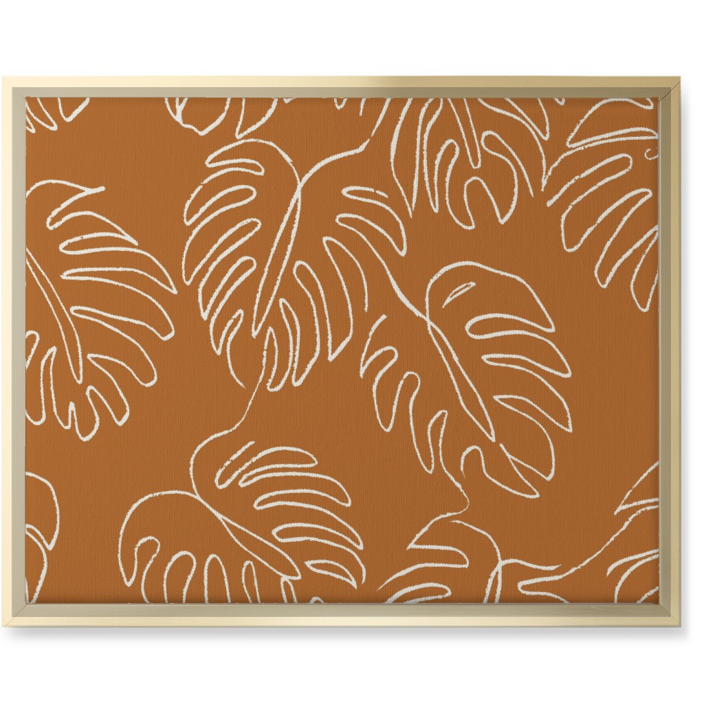 Monstera Line Art - Burnt Orange Wall Art, Gold, Single piece, Canvas, 16x20, Orange