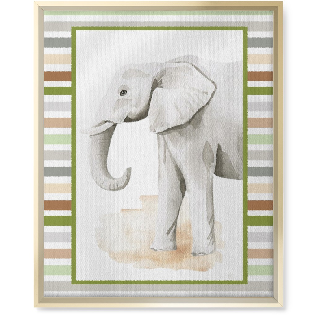 Jungle Safari Animals and Stripes - Elephant Wall Art, Gold, Single piece, Canvas, 16x20, Multicolor