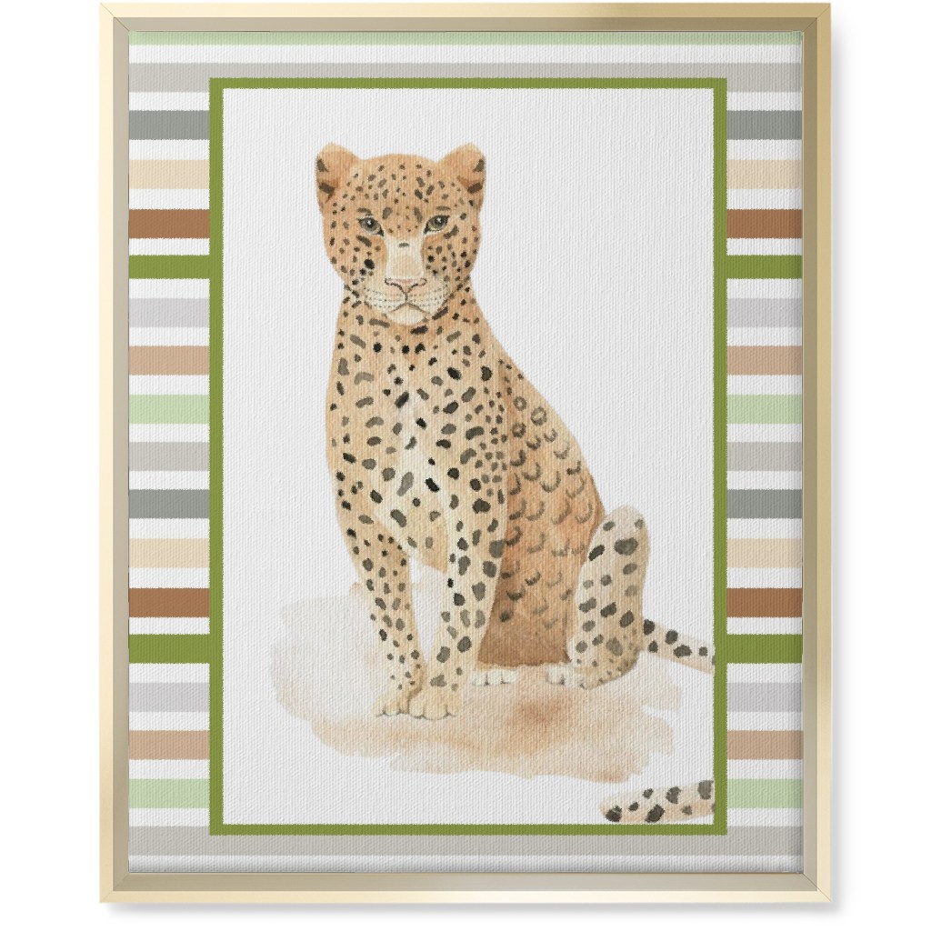 Jungle Safari Animals and Stripes - Leopard Wall Art, Gold, Single piece, Canvas, 16x20, Multicolor