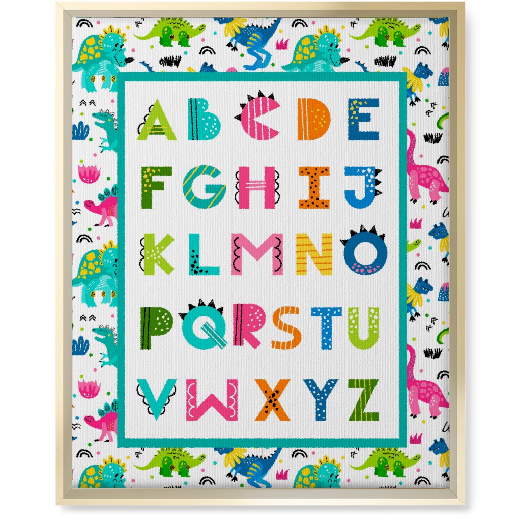 Colorful Dinosaur World Alphabet - Multi Wall Art, Gold, Single piece, Canvas, 16x20, Multicolor