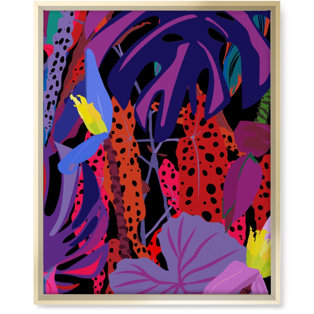 Neon Night Tropical Garden - Purple Wall Art, Gold, Single piece, Canvas, 16x20, Purple