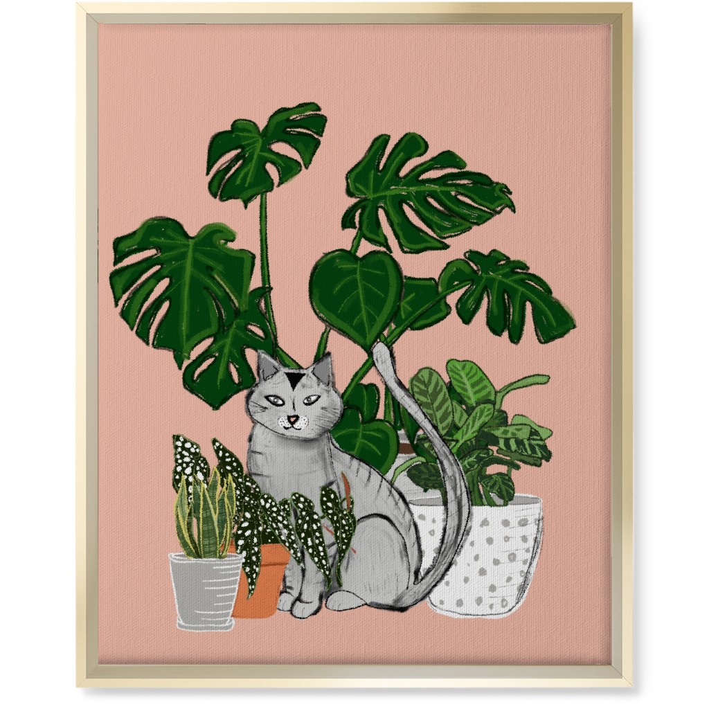 Indoor Garden Cat Wall Art, Gold, Single piece, Canvas, 16x20, Pink, Alpaca